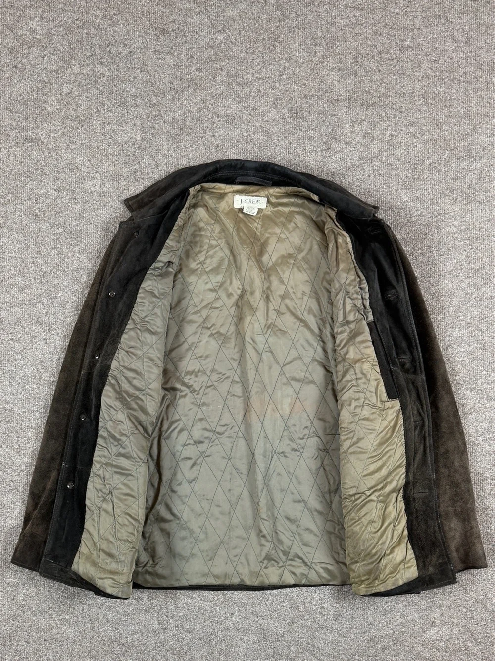 J Crew Brown Suede Leather Button Front Collared Harrington Jacket Men’s M Heavy